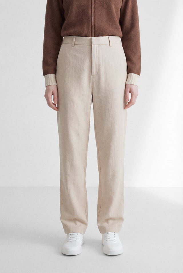 PLEATED COTTON TROUSER - BEIGE